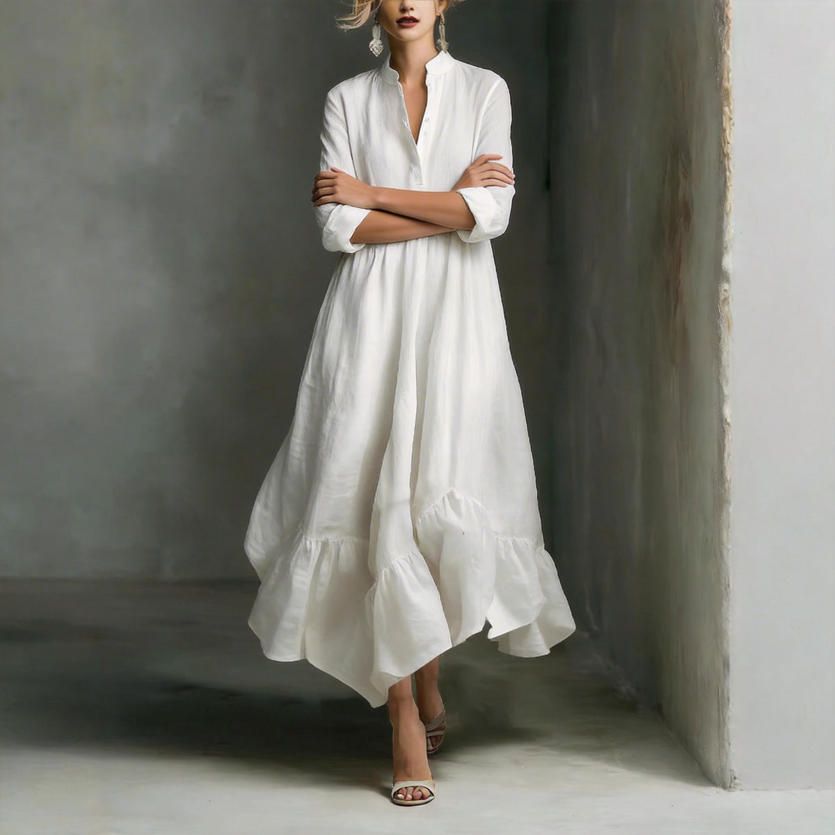 elegant white v neck dress