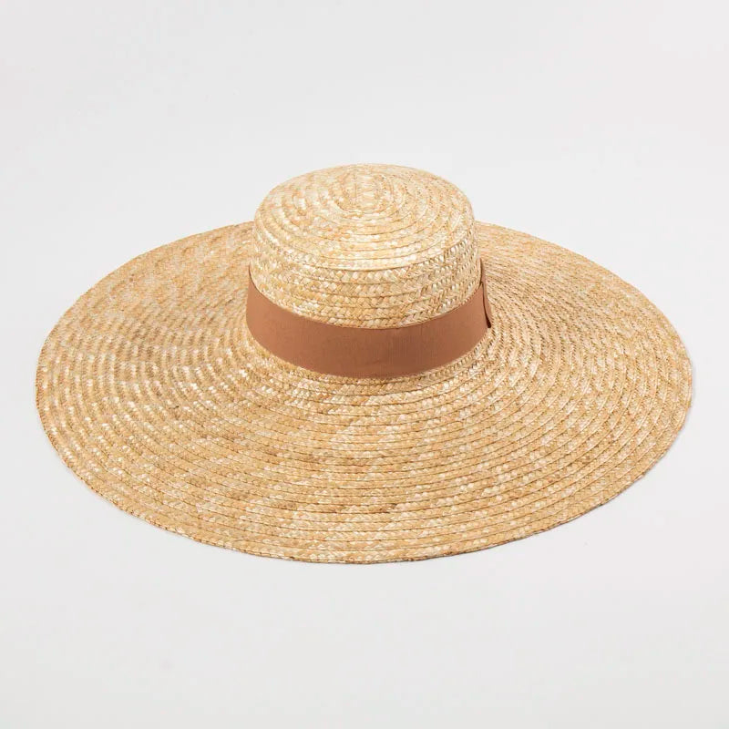 khaki ribbon woven summer hat