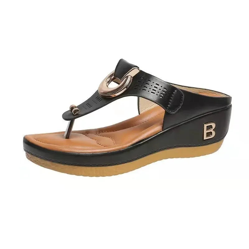 Metal ring wedge sandals