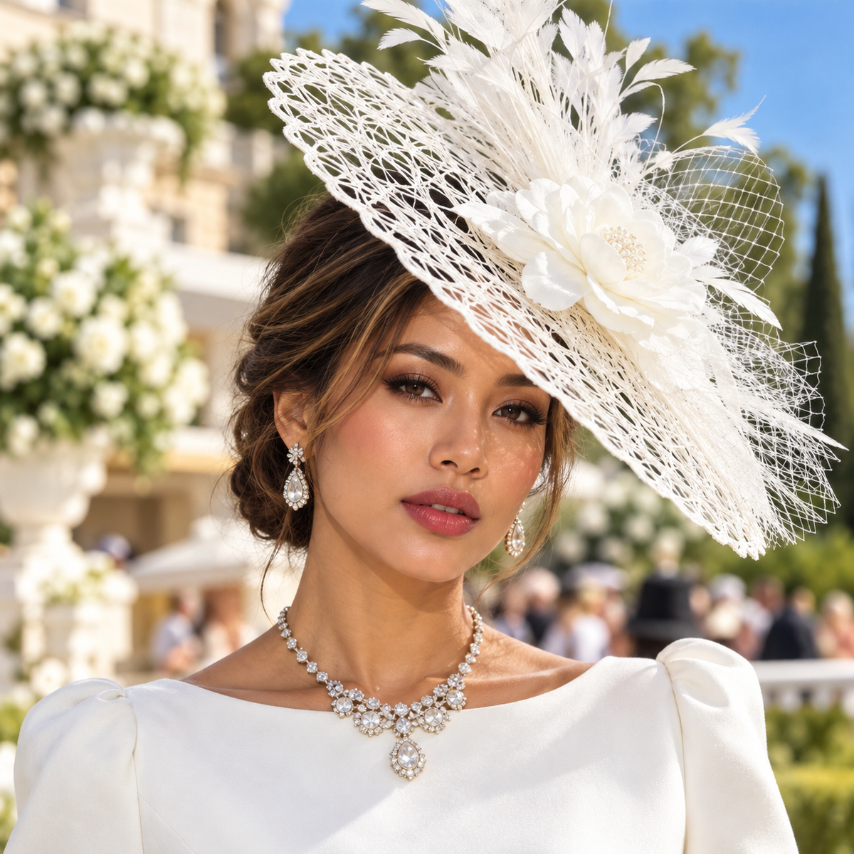 Ivory wide brim fascinator hat