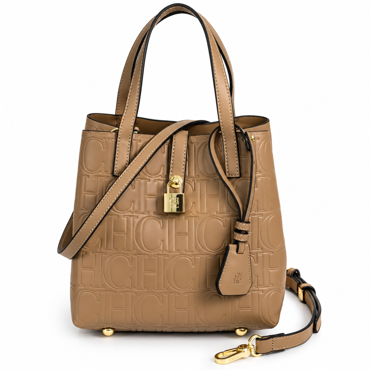 khaki embossed tote bag