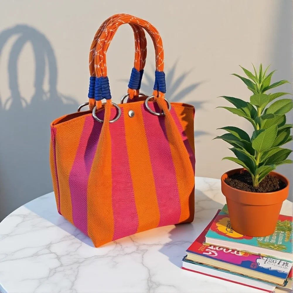 Orange Pink Stripe handbag