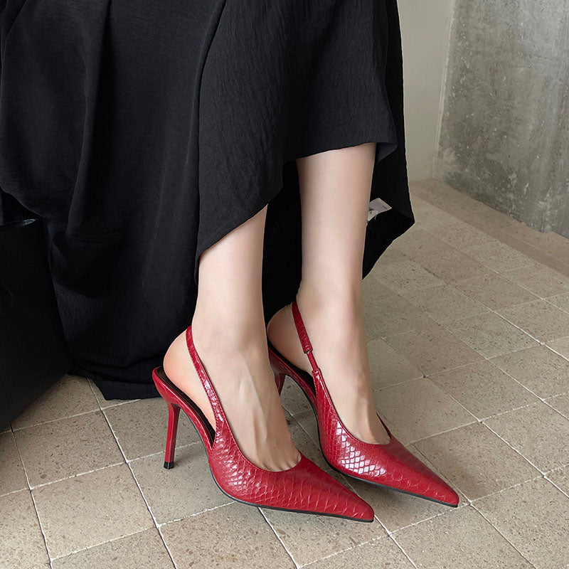 Croc pattern pointed toe pumps