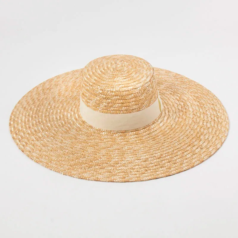 white  ribbon woven summer hat