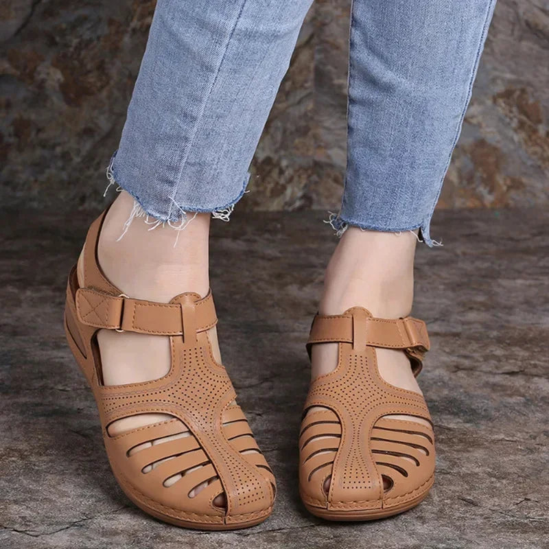 Beige Slingback Wedge Sandals