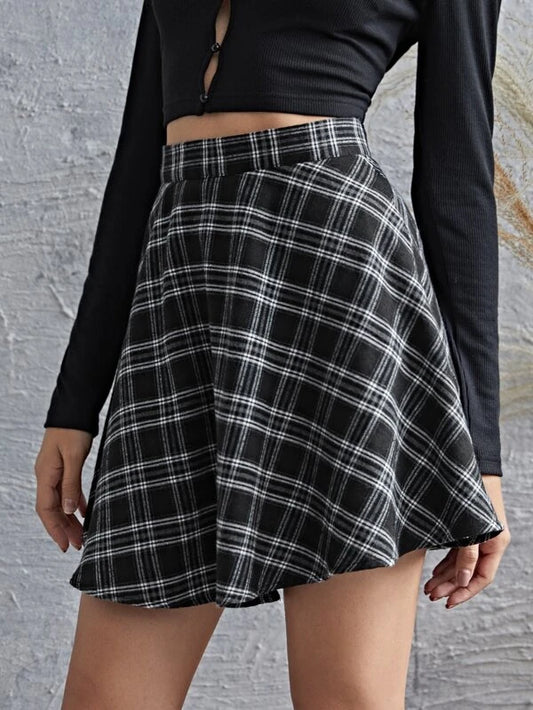 Vintage Preppy Style Plaid Print High Waist skirt