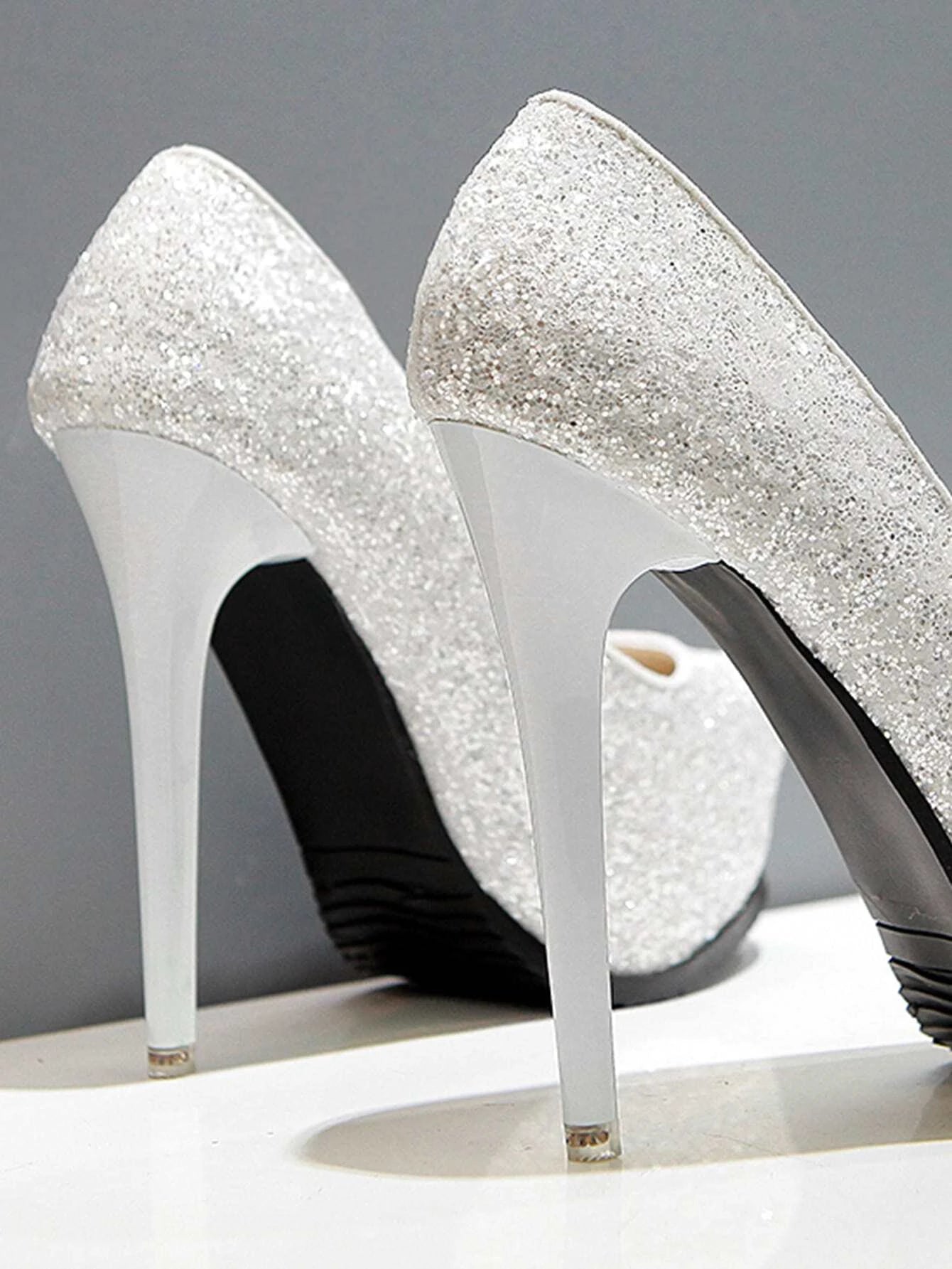 Crystal High Heels Wedding Shoes Bride Silver Platform