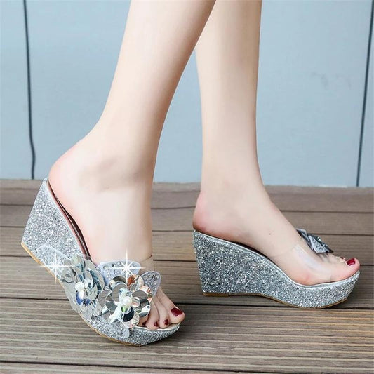 New Wedges Sandals Crystal Transparent Slippers