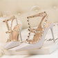 White Leather shoes: Studs Pumps