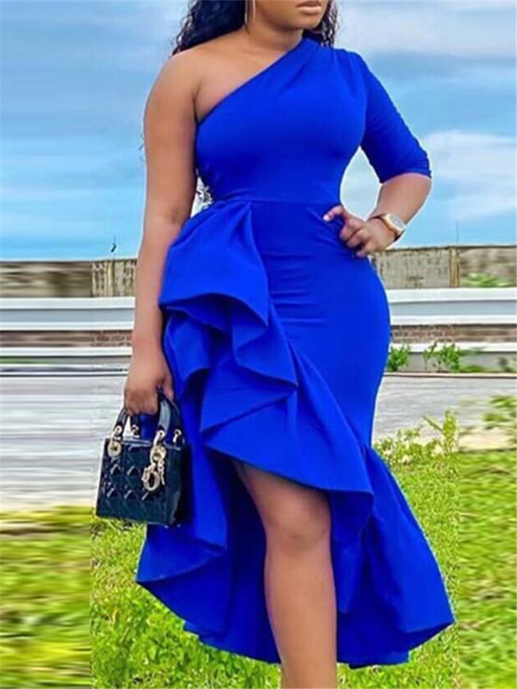 Blue one shoulder dress