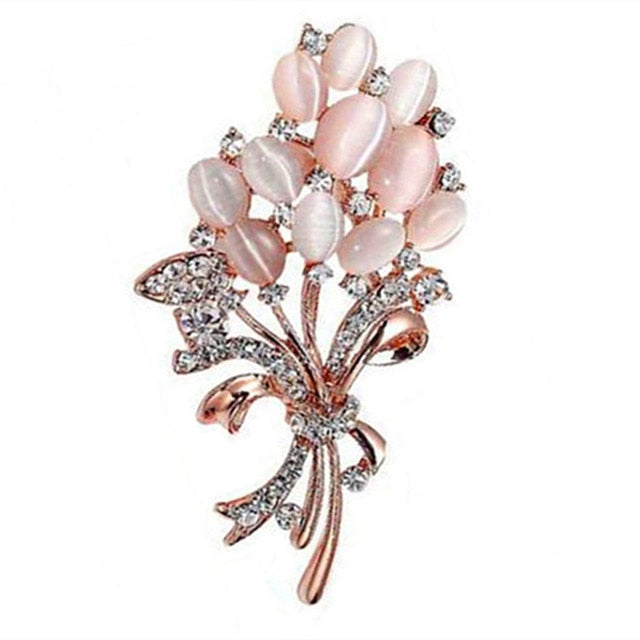 OPAL STONE FLOWER BROOCH PIN FOR WOMEN