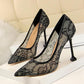 BLACK POINTED PUMPS: LACE SHOES