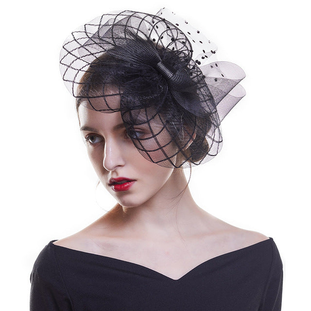 White Fascinator Hat: Ladies Mesh Flower Headwear Tea Party Hats