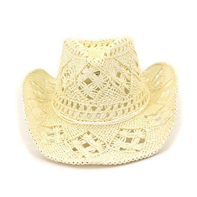 Fashion Hollowed Handmade Cowboy Straw Hat
