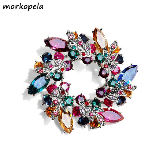 Morkopela Big Flower Crystal Brooch For Women Fashion Brooch Pin Bouquet Rhinestone Brooches And Pins Scarf Clip Jewelry