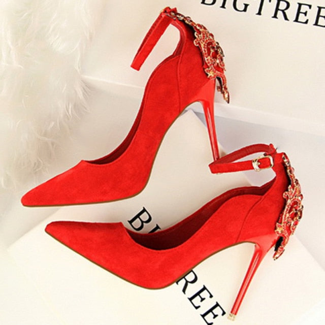 2021 Spring New Red Water Drill Shallow Mouth Women High Heels Sexy Dress Shoes Wedding Shoes Bride Top Selling Party High Heels