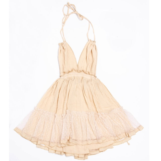 Boho dress: Strapless Women Summer Solid Boho Dress
