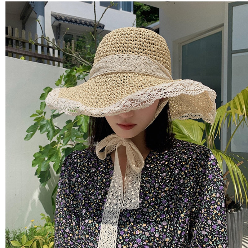 Breathable Lace Foldable Handmade Straw Hat