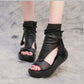 Summer Black Leather Sandals Cool Boots Platform