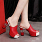 Ladies Leather Sole Slippers Women Sexy High Heel Mules  Black Peep Toe Platform Mules   Sandals Shoes