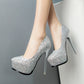 Crystal High Heels Wedding Shoes Bride Silver Platform