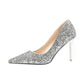 2022 New Stiletto Pumps Cinderella Dress Banquet Bling Wedding Shoes Silver Gold Pointed High Heels Female Bride Wedding Shoes