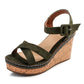 Canvas Wedge Sandals Peep Toe Buckle Shoes Woman